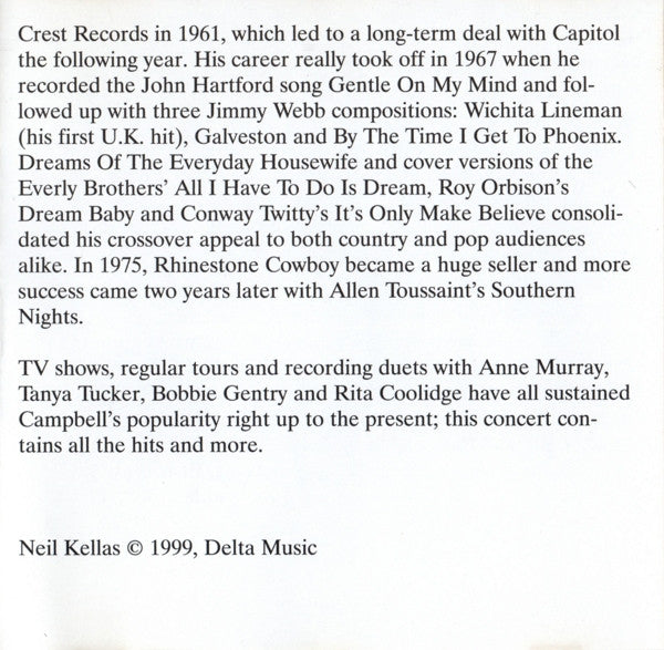 Glen Campbell : Rhinestone Cowboy - Live In Concert (CD, Comp)