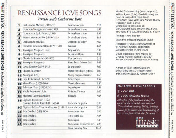 Catherine Bott, Virelai (2) : Renaissance Love Songs (CD, Album)