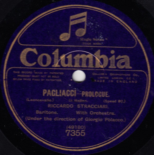 Riccardo Stracciari : Pagliacci / Carmen (Shellac, 12", 80 RPM)