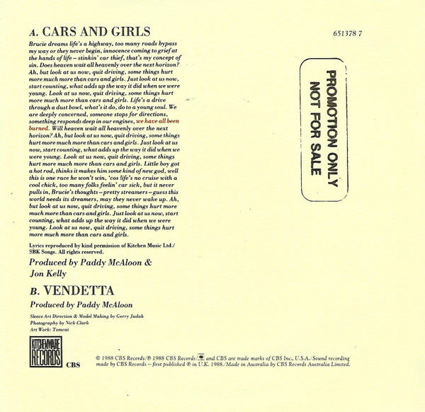 Prefab Sprout : Cars And Girls (7", Single)