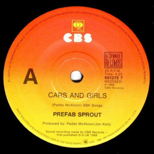 Prefab Sprout : Cars And Girls (7", Single)