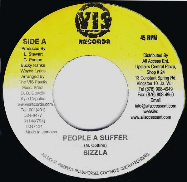 Sizzla / Ricky General : People A Suffer / World Cry (7")