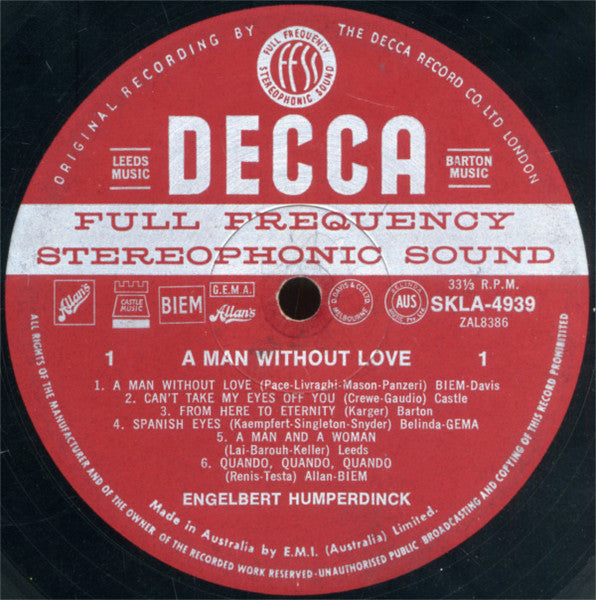 Engelbert Humperdinck : A Man Without Love (LP, Album)