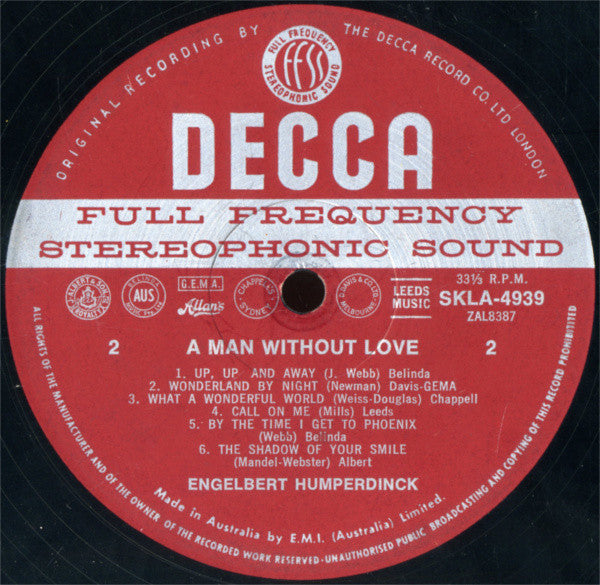 Engelbert Humperdinck : A Man Without Love (LP, Album)