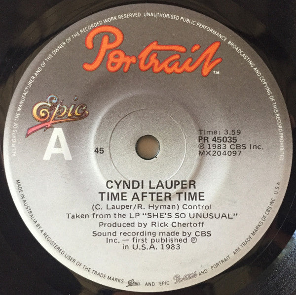 Cyndi Lauper : Time After Time (7", Single)