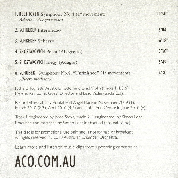 Australian Chamber Orchestra : Live Recordings (CD, Promo)