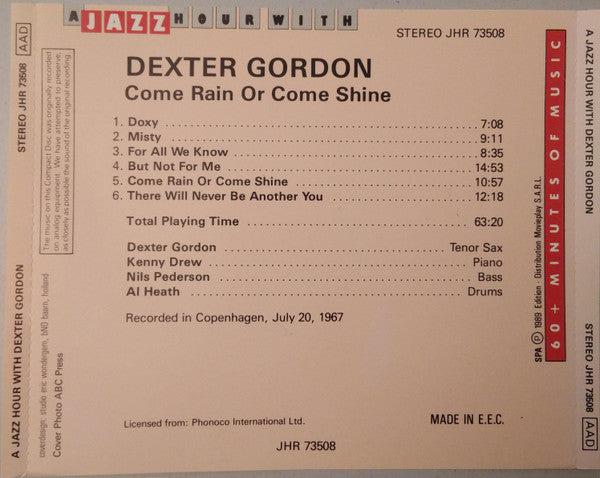 Dexter Gordon : Come Rain Or Come Shine (CD, Comp)