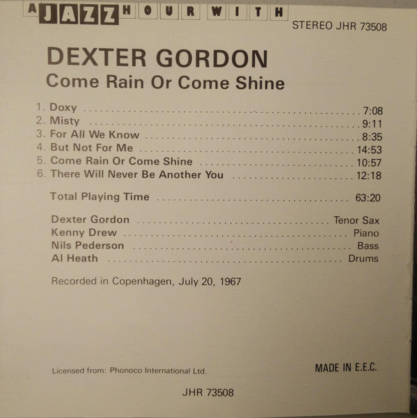 Dexter Gordon : Come Rain Or Come Shine (CD, Comp)