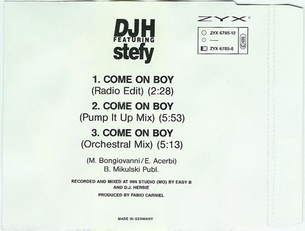 DJH Featuring Stefy* : Come On Boy (CD, Maxi)
