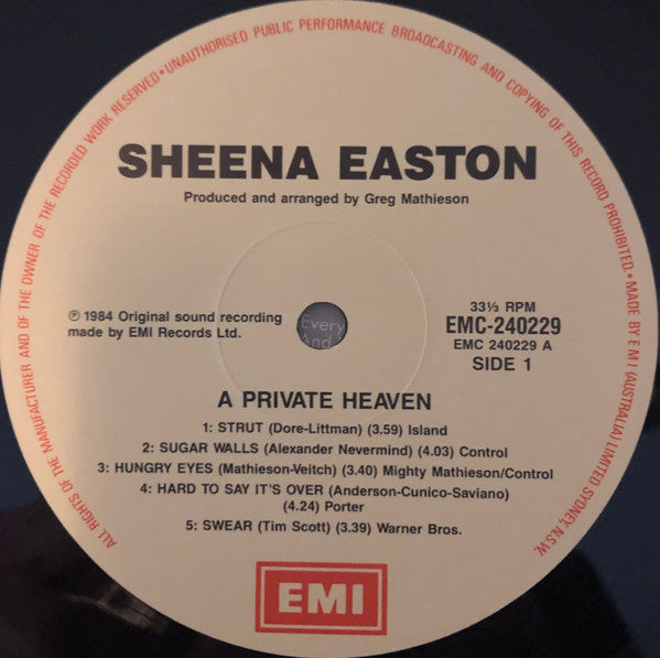 Sheena Easton : A Private Heaven (LP, Album)