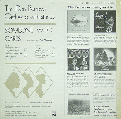 The Don Burrows Orchestra With Strings : Someone Who Cares (LP, Album, Gre)