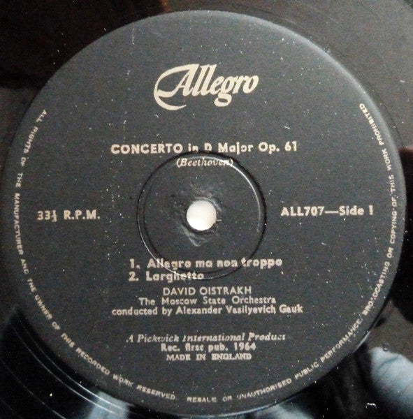 David Oistrakh*, The Moscow State Orchestra*, Alexander Vasilyevich Gauk* : Beethoven Violin Concerto In D Major, Opus 61 (LP, Mono, RE)