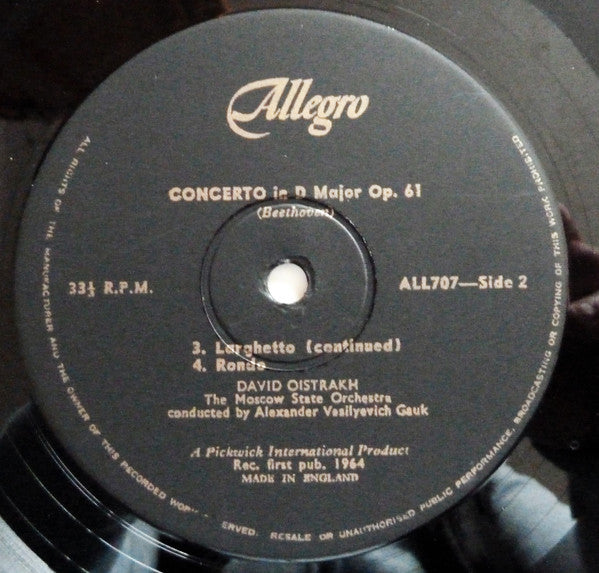 David Oistrakh*, The Moscow State Orchestra*, Alexander Vasilyevich Gauk* : Beethoven Violin Concerto In D Major, Opus 61 (LP, Mono, RE)
