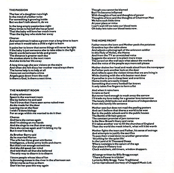 Billy Bragg : Talking With The Taxman About Poetry (CD, Album, RE)