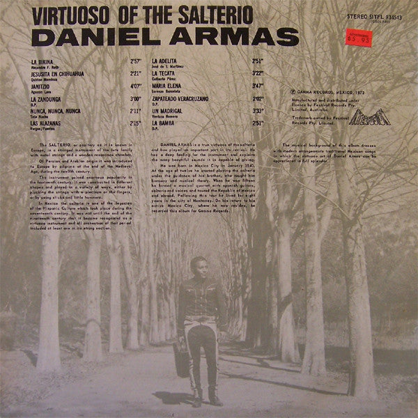 Daniel Armas : Virtuoso Of The Salterio (LP, Album)