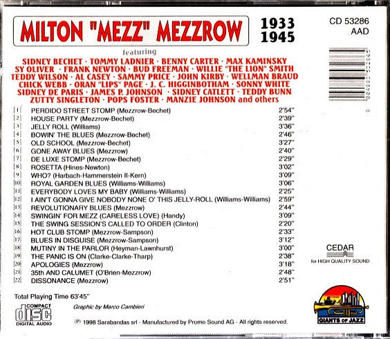 Milton "Mezz" Mezzrow* : Milton "Mezz" Mezzrow (CD, Comp)