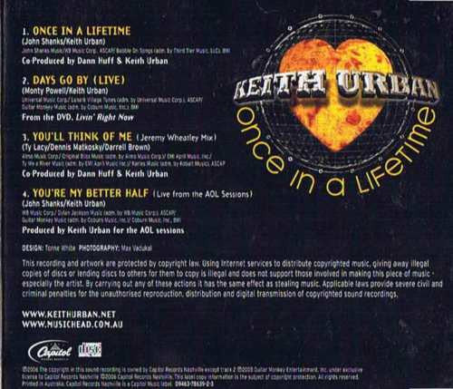 Keith Urban : Once In A Lifetime (CD, Single)
