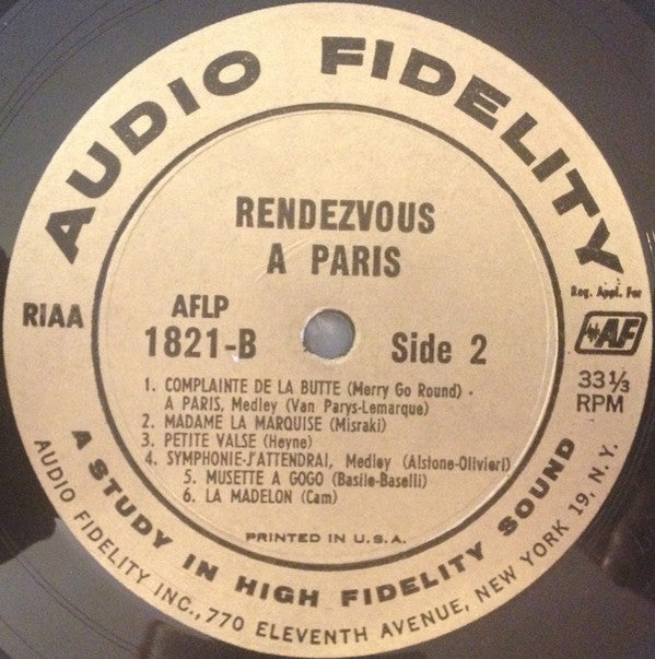 Jo Basile, His Accordion And Orchestra* : Rendezvous A Paris: Accordion De Paris Vol. 2  (LP, Album, Mono)