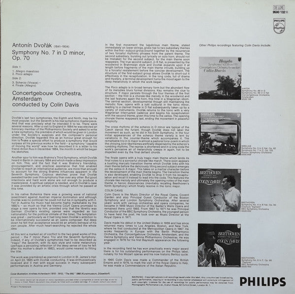 Dvořák*, Concertgebouw Orchestra, Amsterdam*, Colin Davis* : Symphony No. 7 In D Minor Op. 70 (LP, RP, Whi)
