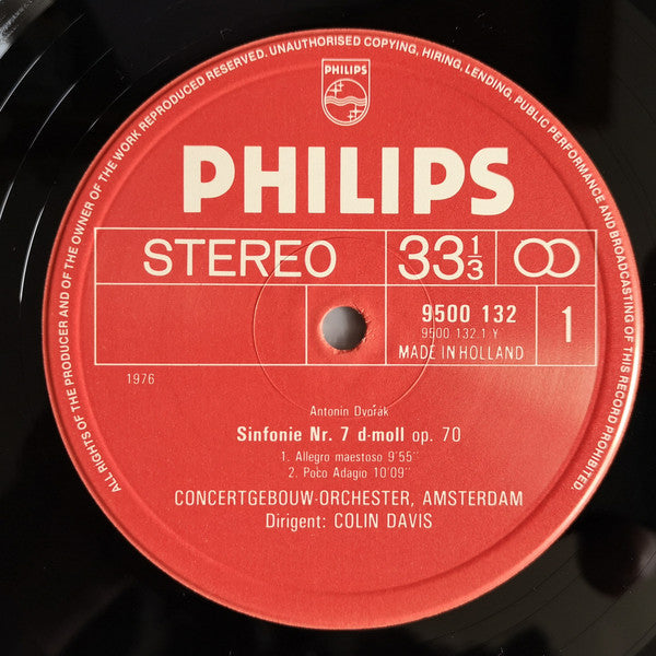 Dvořák*, Concertgebouw Orchestra, Amsterdam*, Colin Davis* : Symphony No. 7 In D Minor Op. 70 (LP, RP, Whi)