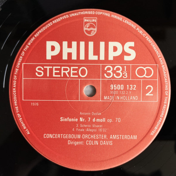 Dvořák*, Concertgebouw Orchestra, Amsterdam*, Colin Davis* : Symphony No. 7 In D Minor Op. 70 (LP, RP, Whi)