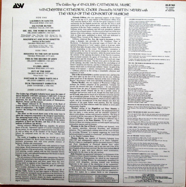 Winchester Cathedral Choir : The Golden Age Of English Cathedral Music (LP)