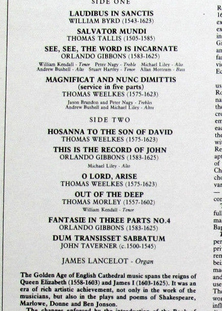 Winchester Cathedral Choir : The Golden Age Of English Cathedral Music (LP)