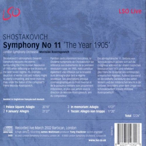 Dmitri Shostakovich - Mstislav Rostropovich, London Symphony Orchestra : Symphony No 11 (CD, Album)