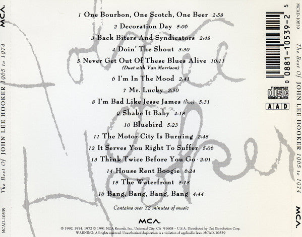 John Lee Hooker : The Best Of John Lee Hooker (1965 To 1974) (CD, Comp, RM)