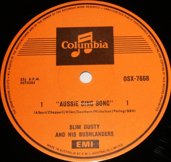 Slim Dusty And His Bushlanders : Aussie Sing Song (LP, Album, Mono, RE)