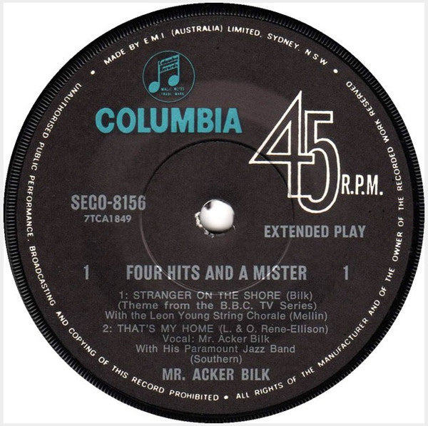 Acker Bilk : Four Hits And A Mister (7", EP, Mono)