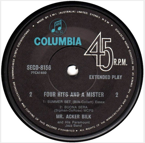Acker Bilk : Four Hits And A Mister (7", EP, Mono)