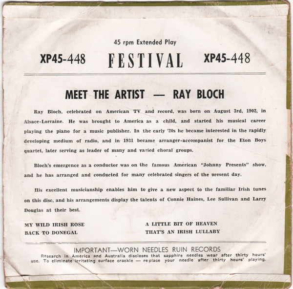Ray Bloch And His Orchestra : Irish Favourites (7", EP)