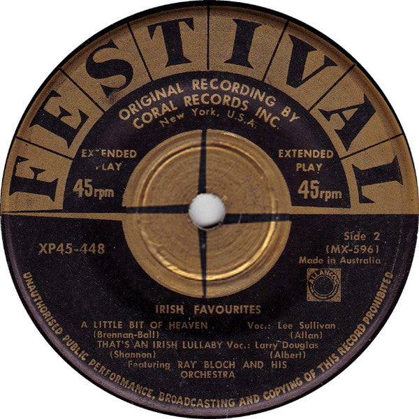 Ray Bloch And His Orchestra : Irish Favourites (7", EP)