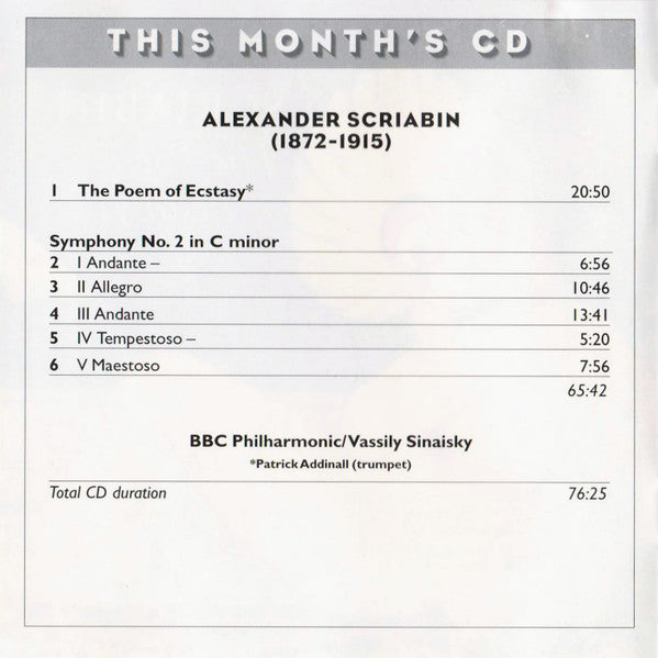 Scriabin* - BBC Philharmonic, Vassily Sinaisky : The Poem Of Ecstasy / Symphony No. 2 (CD)
