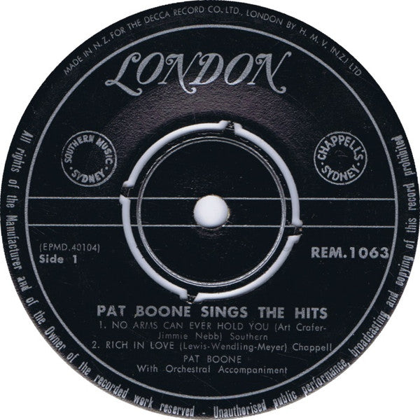 Pat Boone : Pat Boone Sings The Hits (7", EP)
