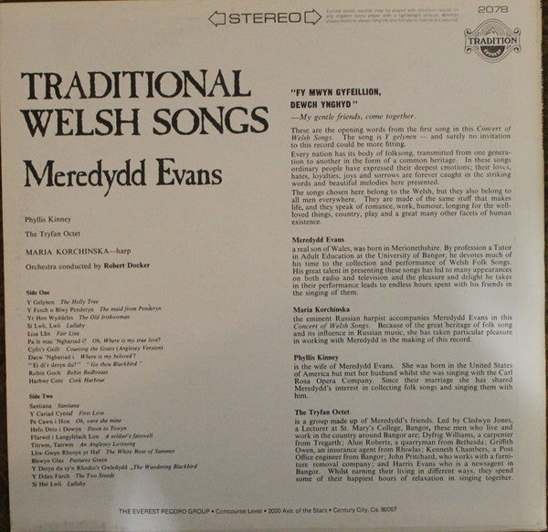 Meredydd Evans : Traditional Welsh Songs (LP, Album)