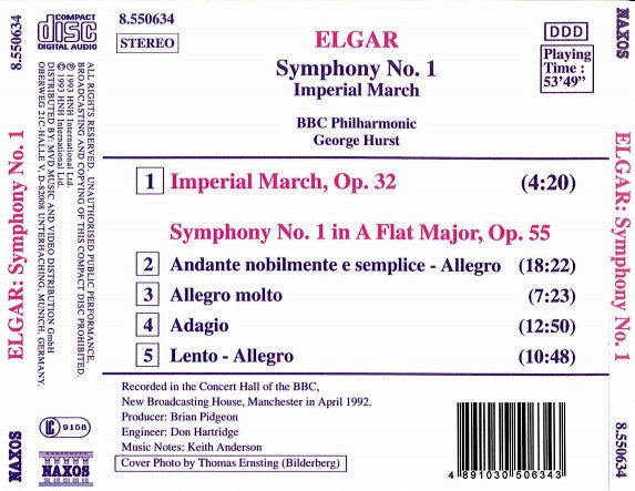 Elgar* - BBC Philharmonic, George Hurst : Symphony No. 1, Op. 55 · Imperial March, Op. 32 (CD, Album, RP)