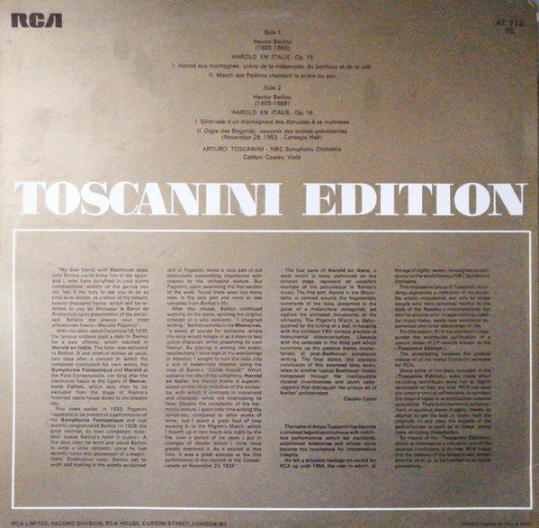 Hector Berlioz - Arturo Toscanini : Harold En Italie (LP, Mono, RE)