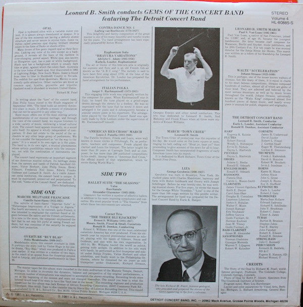 The Detroit Concert Band, Leonard B. Smith : Gems Of The Concert Band Volume 4 (LP, Album)