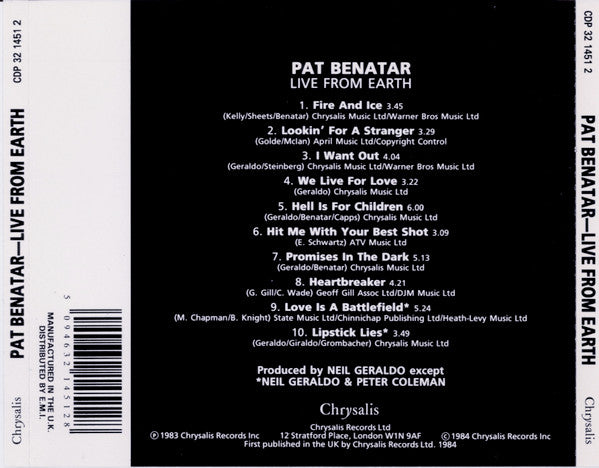 Benatar* : Live From Earth (CD, Album, RE)