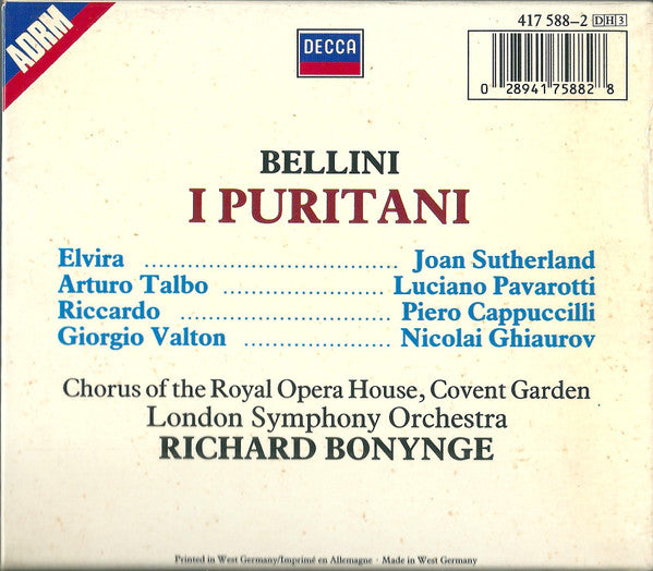 Bellini* - Sutherland*, Pavarotti*, Cappuccilli*, Ghiaurov* - Chorus Of The Royal Opera House, Covent Garden, London Symphony Orchestra - Richard Bonynge : I Puritani (3xCD, RM + Box, RE)