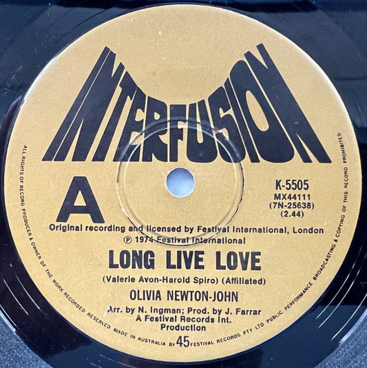 Olivia Newton-John : Long Live Love (7", Single)