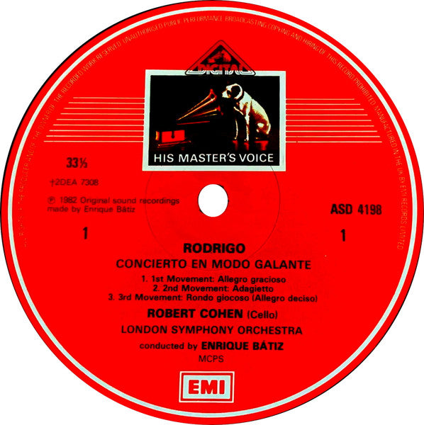 Rodrigo* - Robert Cohen, Agustin Leon Ara, Enrique Batiz And London Symphony Orchestra : Concierto En Modo Galante, Concierto De Estio (LP, Dig)