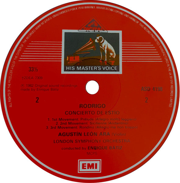 Rodrigo* - Robert Cohen, Agustin Leon Ara, Enrique Batiz And London Symphony Orchestra : Concierto En Modo Galante, Concierto De Estio (LP, Dig)