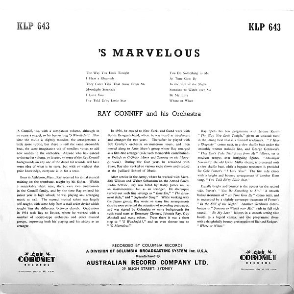 Ray Conniff & His Orchestra : 'S Marvelous (LP, Album)