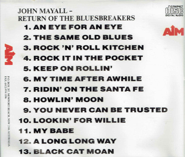John Mayall Featuring Mick Taylor : Return Of The Bluesbreakers (CD, Album)