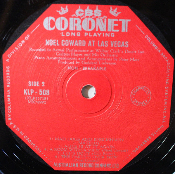 Noel Coward* : Noel Coward At Las Vegas (LP, Album, RP)