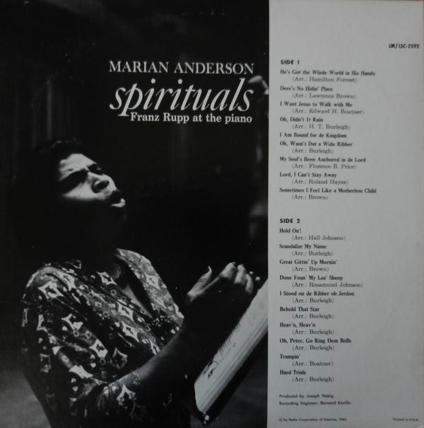 Marian Anderson, Franz Rupp : He's Got The Whole World In His Hands  (And 18 Other Spirituals) (LP, Ind)