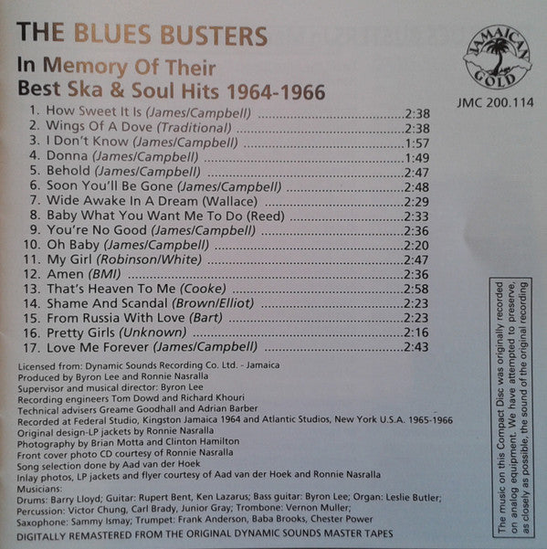 The Blues Busters : In Memory Of The Blues Busters. Their Best Ska & Soul Hits 1964-1966 (CD, Comp, RM)